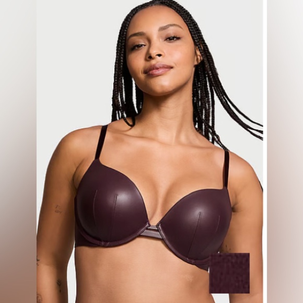 Victoria’s Secret Faux Leather Burgundy Brown Push Up Bra, Very Sexy, Size 40DD